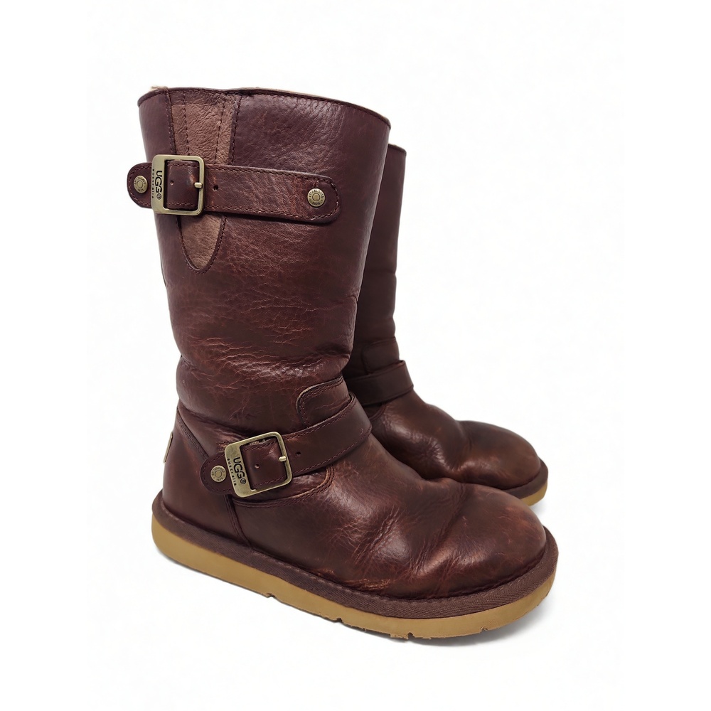 UGG Kensington Leather Boots Size 6 Buckle Strap Shearling Lined Winter Mid Calf